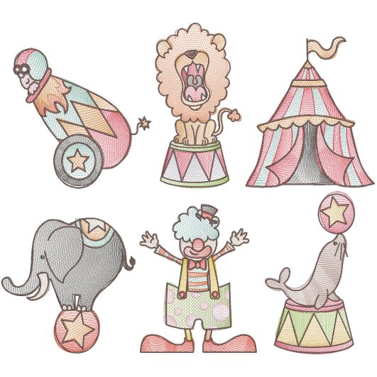 Vintage Sketch Circus Machine Embroidery Designs by JuJu
