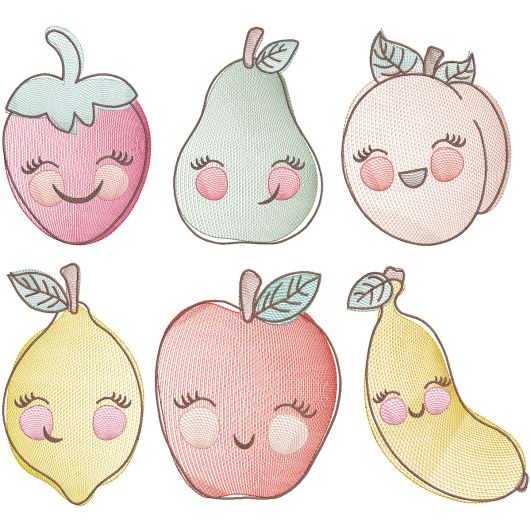 Vintage Sketch Cute Fruit Machine Embroidery Designs by JuJu