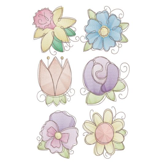 Vintage Sketch Flowers 1 Machine Embroidery Designs by JuJu