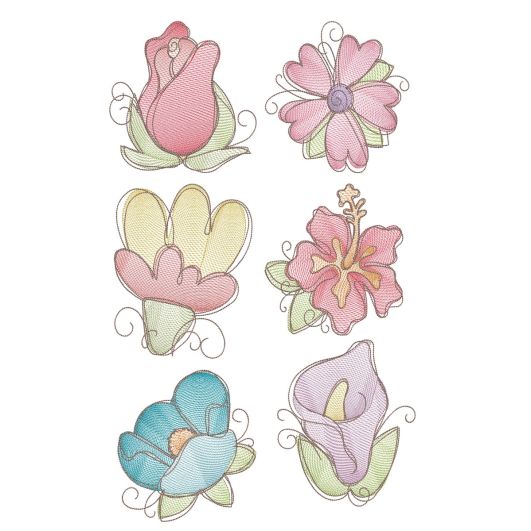 Vintage Sketch Flowers 2 Machine Embroidery Designs by JuJu