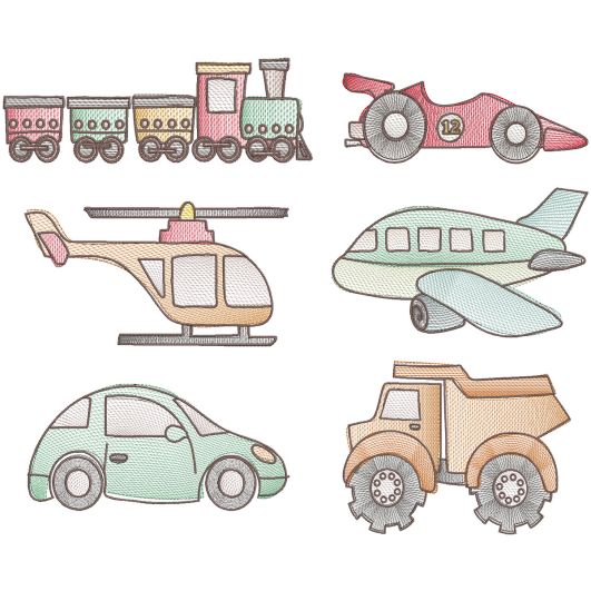 Vintage Sketch Transportation Machine Embroidery Designs by JuJu