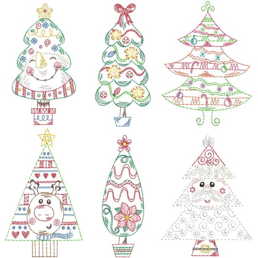 Vintage Stitch Sweet Christmas Trees Machine Embroidery Designs by JuJu