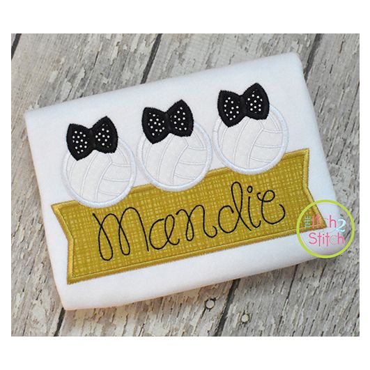 Volleyball Bow Trio Banner Applique Design | Machine Embroidery Designs by JuJu