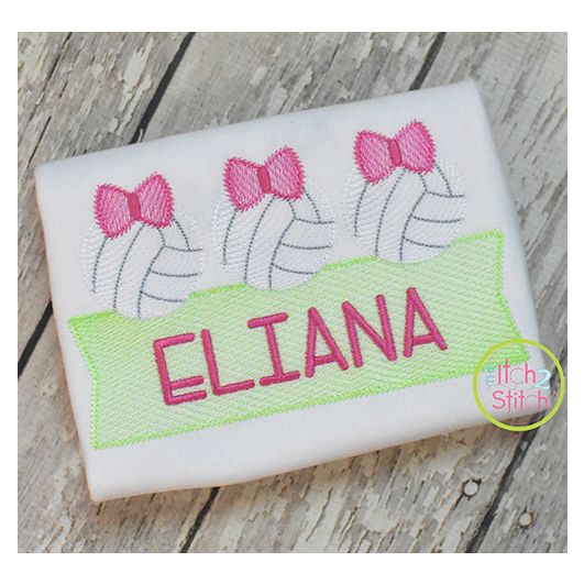 Volleyball Bow Trio Banner Sketch Embroidery Design | Machine Embroidery Designs by JuJu