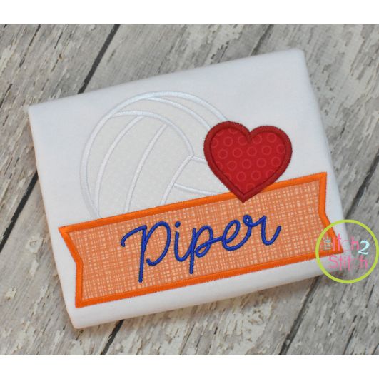 Volleyball Heart Banner Applique Design | Machine Embroidery Designs by JuJu