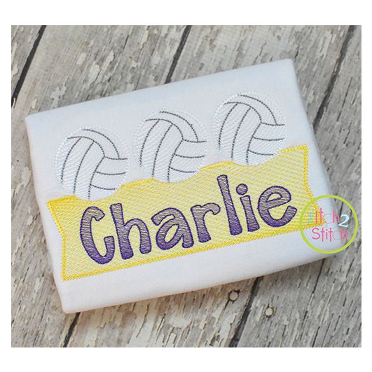 Volleyball Trio Banner Sketch Embroidery Design | Machine Embroidery Designs by JuJu