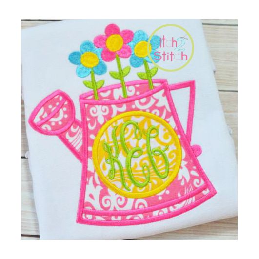 Watering Can Monogram Applique | Machine Embroidery Designs by JuJu