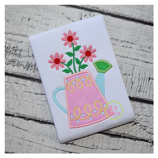 Watering Can with Flowers Applique | Machine Embroidery Designs by JuJu