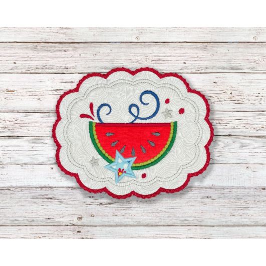 ITH Patriotic Watermelon Mug Rug | Machine Embroidery Designs by JuJu