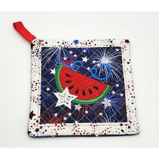 ITH Patriotic Watermelon Pot Holder | Machine Embroidery Designs by JuJu