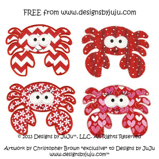 Cute Free Crab Applique machine embroidery design