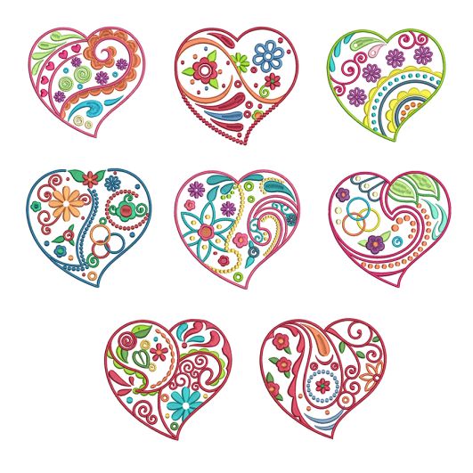 Whimsical Doodle Hearts Machine Embroidery Designs by JuJu