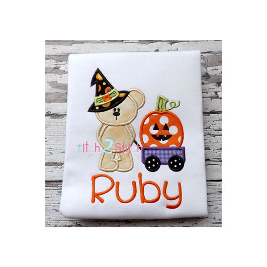 Witch Bear Wagon Applique | Machine Embroidery Designs by JuJu