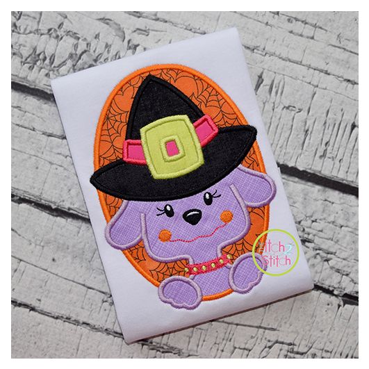 Witch Dog Oval Applique | Machine Embroidery Designs by JuJu