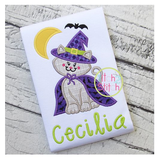 Witch Kitty Applique | Machine Embroidery Designs by JuJu