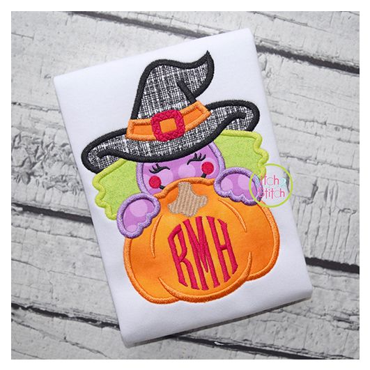 Witch Pumpkin Peeker Applique | Machine Embroidery Designs by JuJu