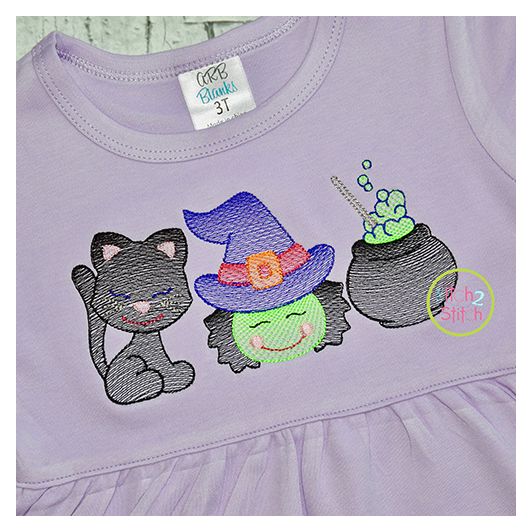 Witch Trio Sketch | Machine Embroidery Designs by JuJu