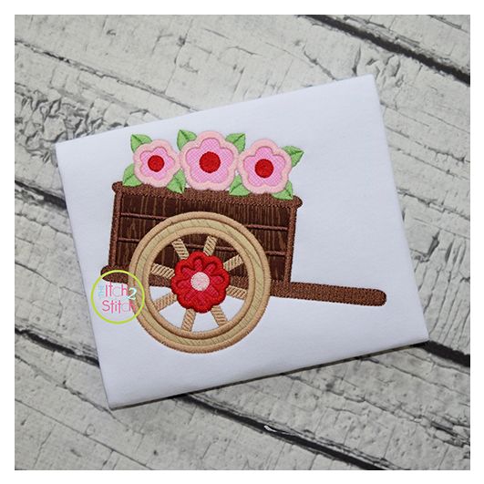 Wood Cart with Flowers Applique | Machine Embroidery Designs by JuJu