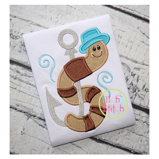 Worm on Hook Applique | Machine Embroidery Designs by JuJu