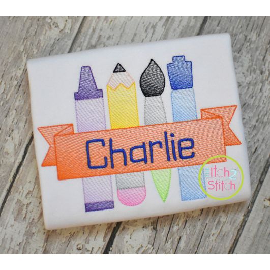 Writing Utensils Banner Sketch Embroidery | Machine Embroidery Designs by JuJu