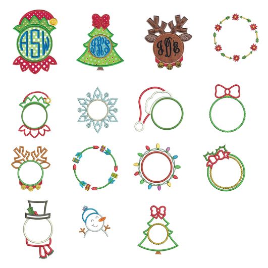 Christmas Monogram Frames Machine Embroidery Designs by JuJu