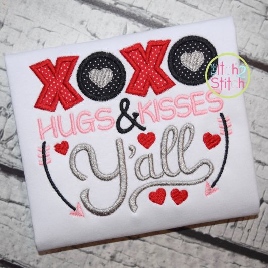 XOXO Hugs & Kisses Y'all Applique | Machine Embroidery Designs by JuJu