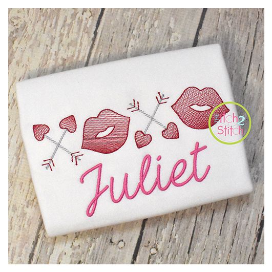 XOXO Arrows and Lips Sketch | Machine Embroidery Designs by JuJu