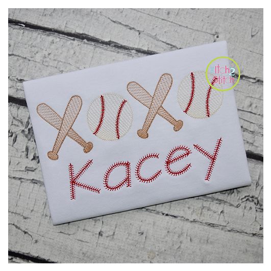XOXO Baseball Sketch Embroidery | Machine Embroidery Designs by JuJu