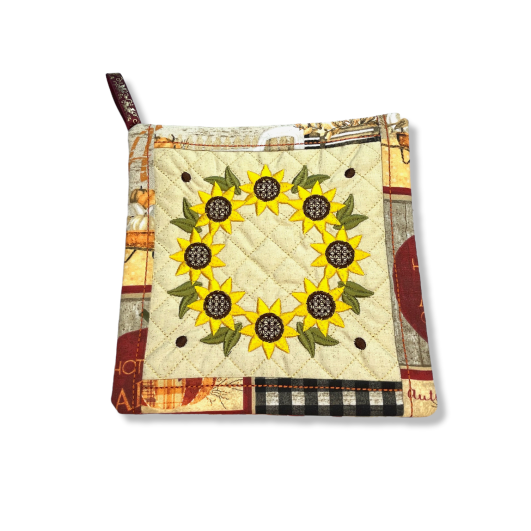 ITH Sunflower Wreath Pot Holder | Machine Embroidery Designs by JuJu