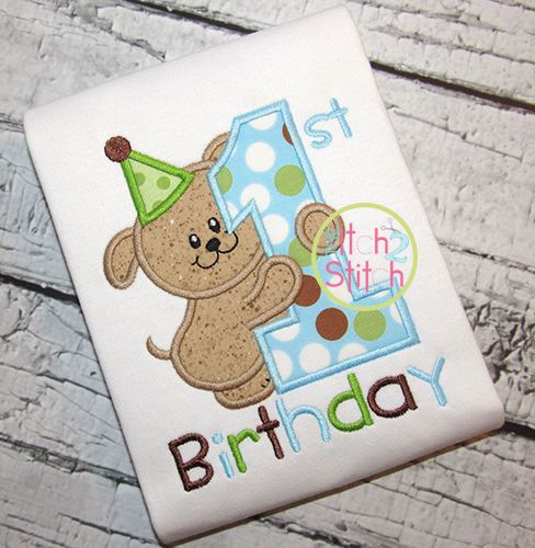First Birthday Puppy Applique | Machine Embroidery Designs by JuJu