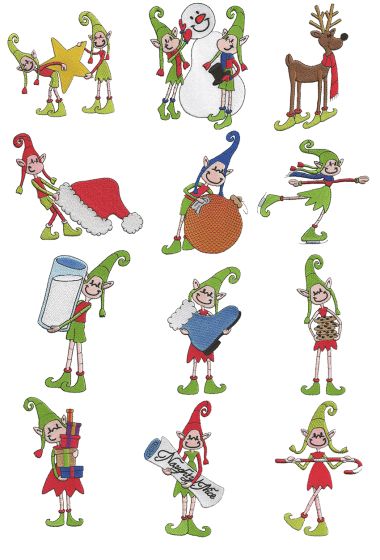 Quirky Christmas Elves Filled Machine Embroidery Designs by JuJu
