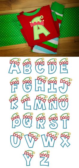 Elf Hat Applique Alphabet Machine Embroidery Designs by JuJu