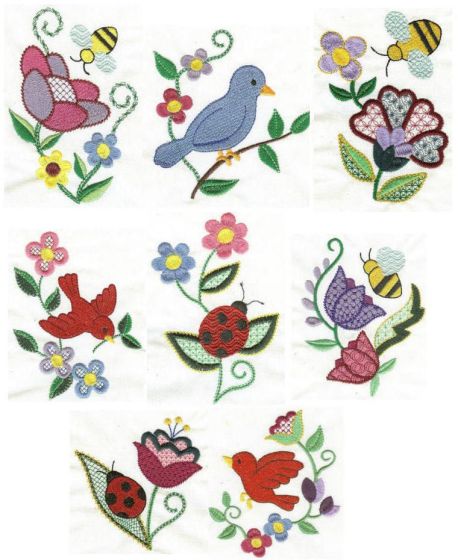 Springtime Jacobean Machine Embroidery Designs by JuJu