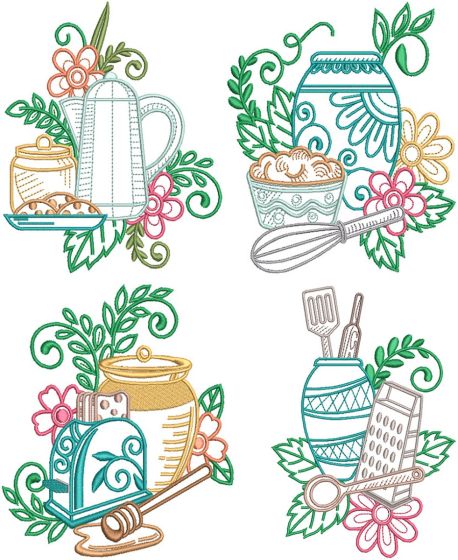 Floral Swirly Kitchen 2 | Machine Embroidery Designs by JuJu