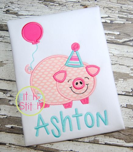 Birthday Pig Applique | Machine Embroidery Designs by JuJu