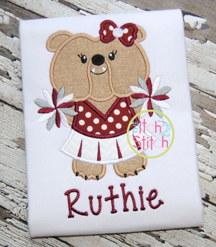 Bulldog Cheer Mascot Applique | Machine Embroidery Designs by JuJu