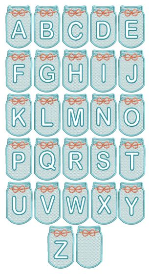 Mason Jar Embossed Alphabet | Machine Embroidery Designs by JuJu