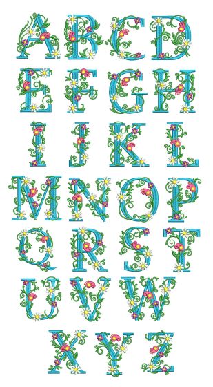 Floral Monogram Non Split Version Machine Embroidery Designs by JuJu