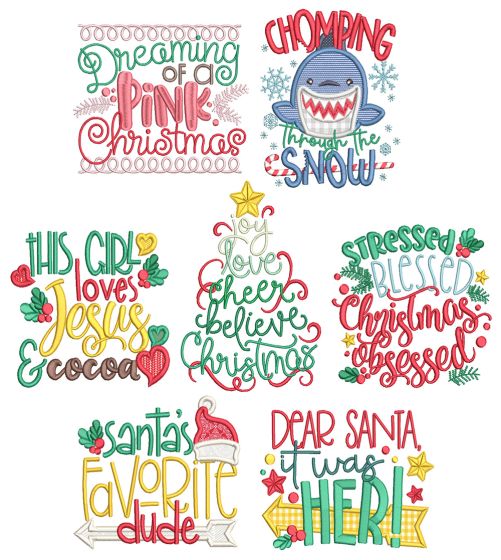 Christmas Word Art 9 Machine Embroidery Designs by JuJu