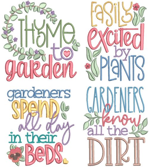 Gardening Word Art 2 | Machine Embroidery Designs by JuJu