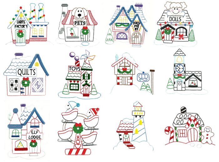 North Pole Village Colorwork Set 4 Machine Embroidery Designs by JuJu