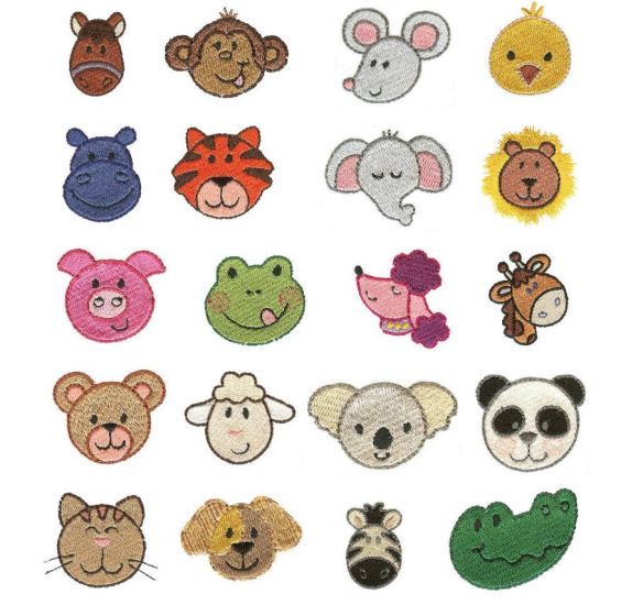 Itty Bitty Animal Faces Machine Embroidery Designs by JuJu