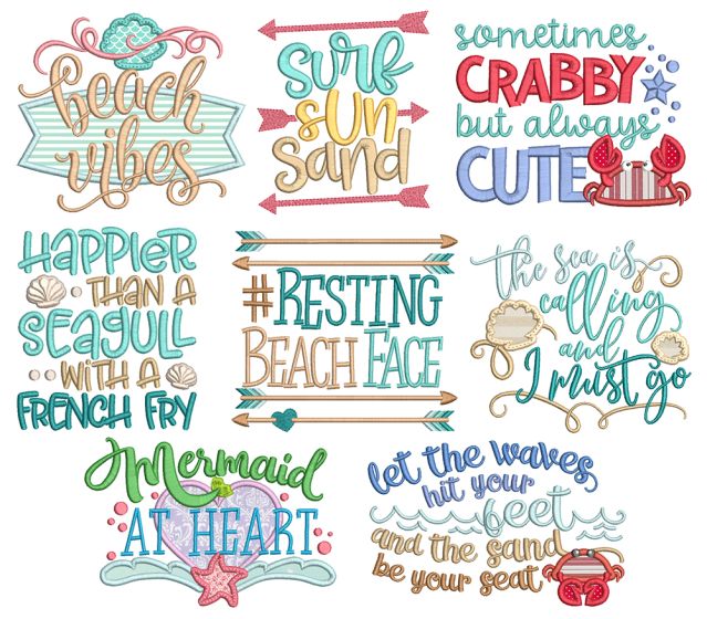 Beach Word Art Machine Embroidery Designs By JuJu

