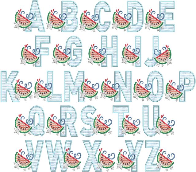 Watermelon Applique Alphabet | Machine Embroidery Designs by JuJu