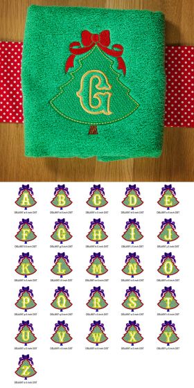 Embossed Christmas Tree Monogram Alphabet Machine Embroidery Designs by JuJu