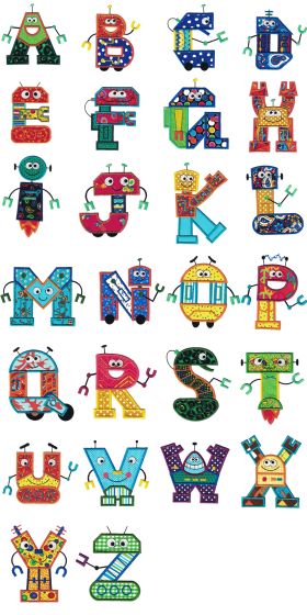 Robots Applique Alphabet Machine Embroidery Designs by JuJu