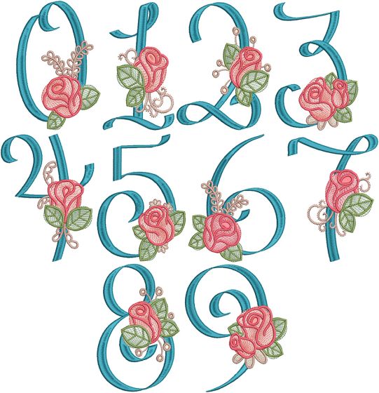 Delicate Rosebud Numbers | Machine Embroidery Designs by JuJu