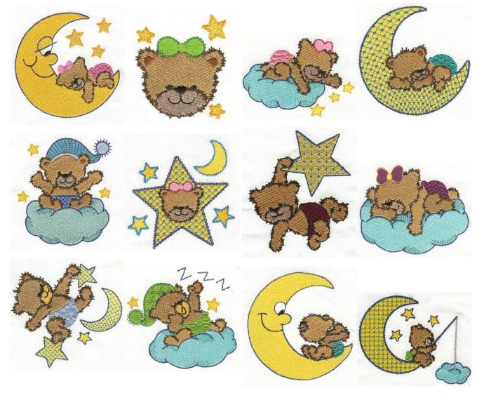 Bedtime Bears Machine Embroidery Designs by JuJu