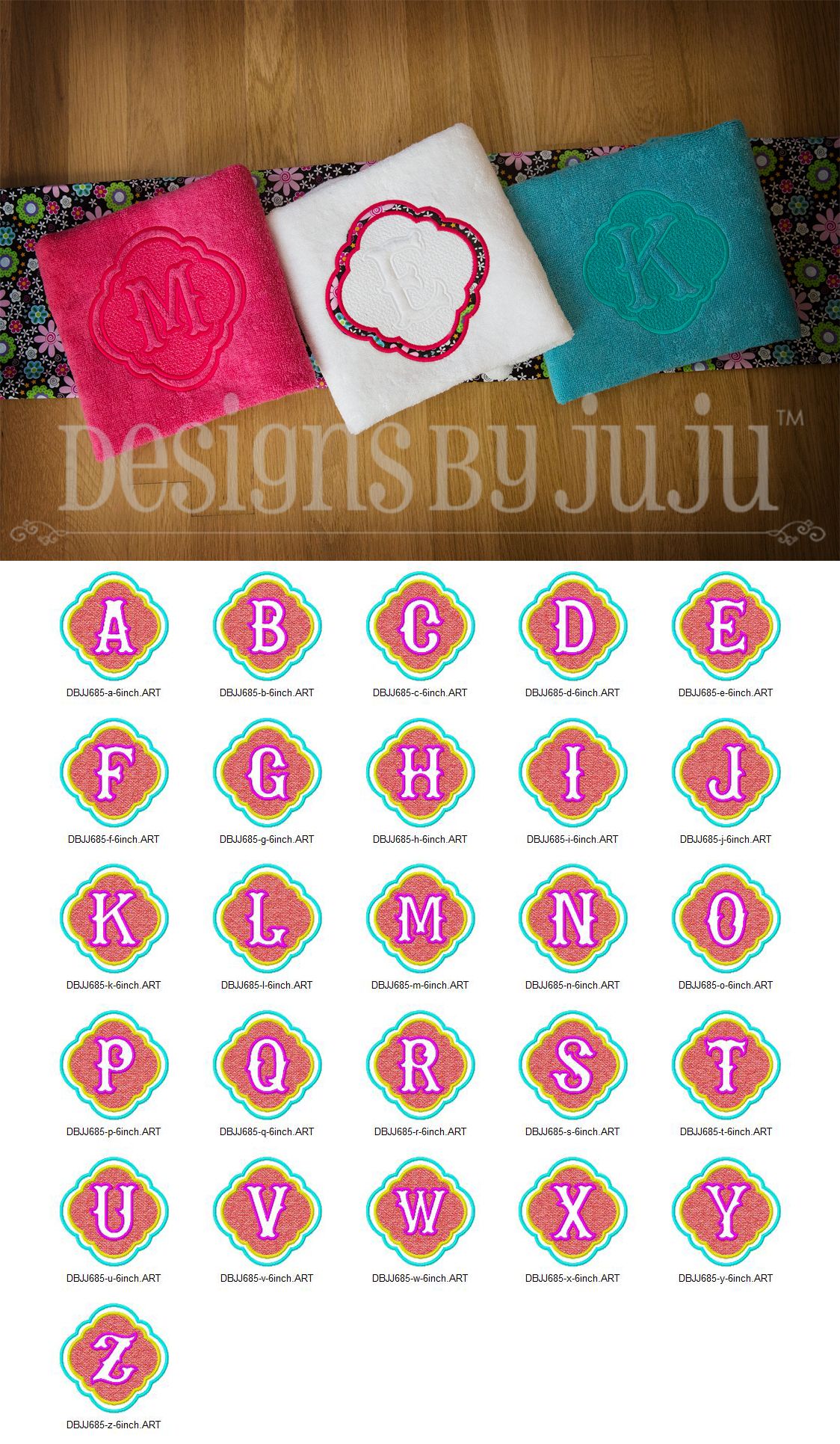 Bundle A-Z Letters in Floral Frame, hand embroidery PDF pattern &  instructions