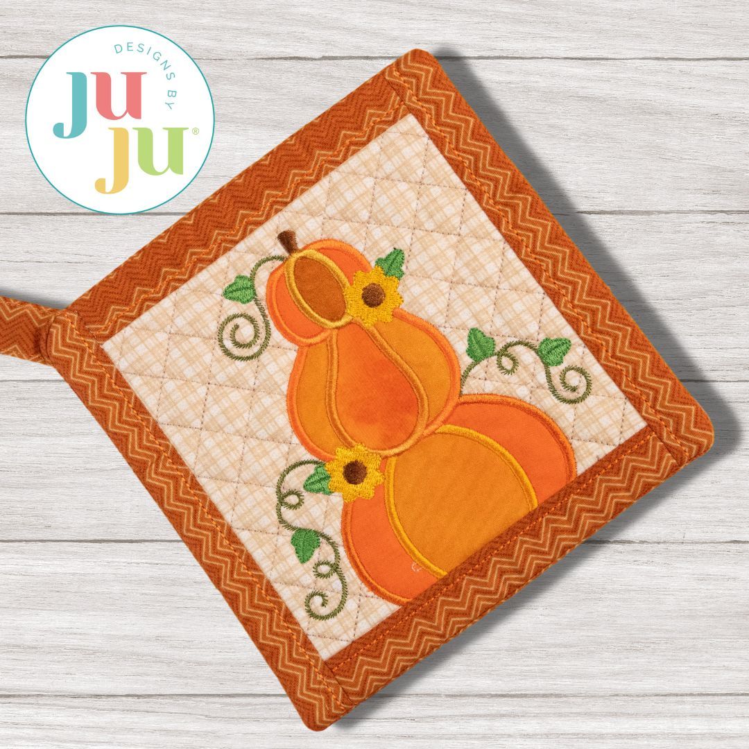 Pumpkin Potholder Covers In The Hoop Machine Embroidery - PicklePie Designs